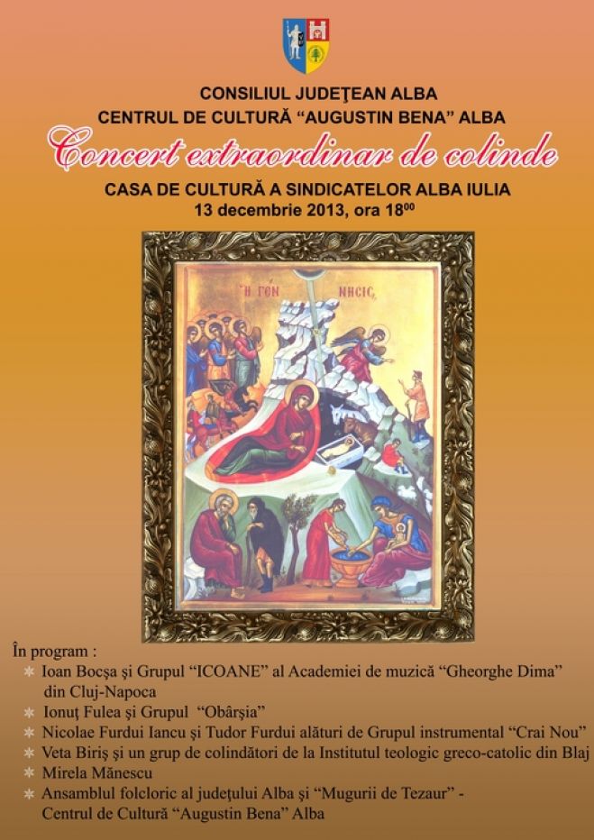 Vineri, 13 decembrie, la Casa de Cultură a Sindicatelor din Alba Iulia: Concert Extraordinar de Colinde