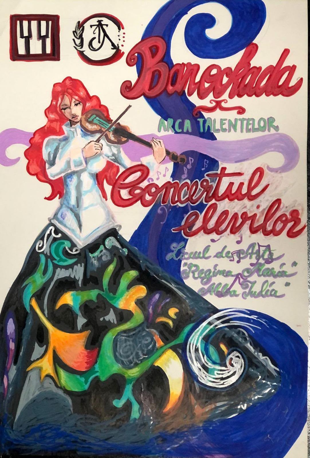 Afiș realizat de elevii Liceului de Arte Regina Maria pentru concursul BAROCKADA